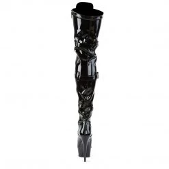 PLEASER DELIGHT-3028 BLACK SHINY 6 INCH THIGH HIGH BOOTS