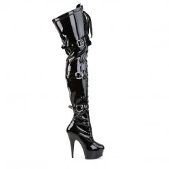 PLEASER DELIGHT-3028 BLACK SHINY 6 INCH THIGH HIGH BOOTS