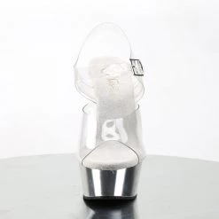 PLEASER DELIGHT-608 SILVER CHROME CLEAR 6 INCH HIGH HEEL PLATFORM SHOES SIZE 8