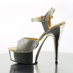 PLEASER DELIGHT-609G GOLD CHROME GLITTER 6 INCH HIGH HEEL PLATFORM SHOES SIZE 8