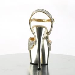 PLEASER DELIGHT-609G GOLD CHROME GLITTER 6 INCH HIGH HEEL PLATFORM SHOES SIZE 8