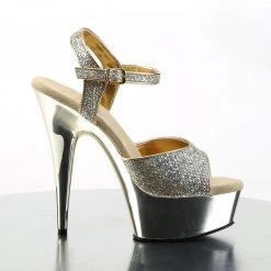 PLEASER DELIGHT-609G GOLD CHROME GLITTER 6 INCH HIGH HEEL PLATFORM SHOES SIZE 8