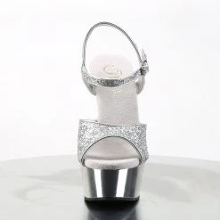 PLEASER DELIGHT-609G SILVER CHROME GLITTER 6 INCH HIGH HEEL PLATFORM SHOES SIZE 8