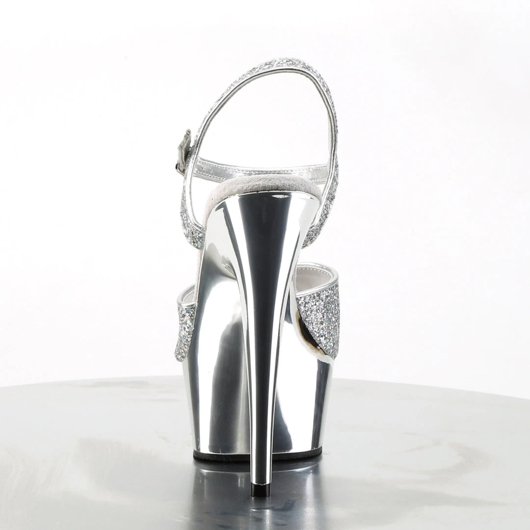 PLEASER DELIGHT-609G SILVER CHROME GLITTER 6 INCH HIGH HEEL PLATFORM SHOES SIZE 8