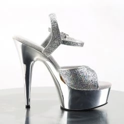 PLEASER DELIGHT-609G SILVER CHROME GLITTER 6 INCH HIGH HEEL PLATFORM SHOES SIZE 8