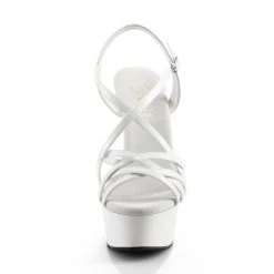 PLEASER DELIGHT-613 WHITE STRAPPY 6 INCH HIGH HEEL PLATFORM SHOES SIZE 8
