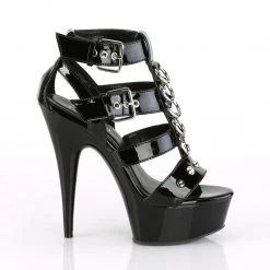 PLEASER DELIGHT-658 BLACK SHINY 6 INCH HIGH HEEL PLATFORM SHOES