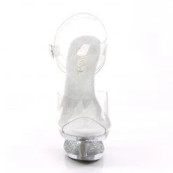 PLEASER ECLIPSE-608GT SILVER GLITTER CLEAR 6.5 INCH HIGH HEEL PLATFORM SHOES SIZE 7