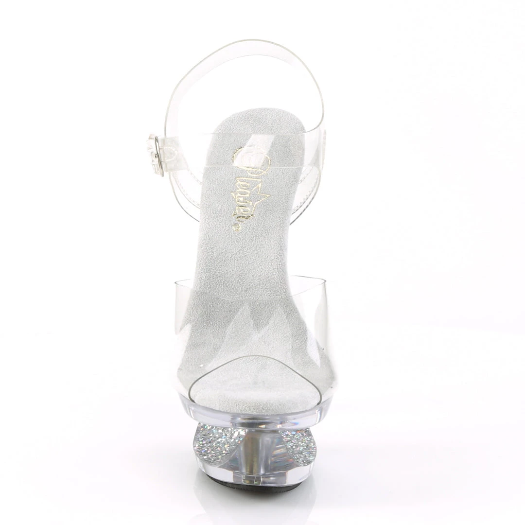 PLEASER ECLIPSE-608GT SILVER GLITTER CLEAR 6.5 INCH HIGH HEEL PLATFORM SHOES SIZE 7