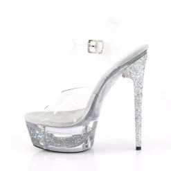 PLEASER ECLIPSE-608GT SILVER GLITTER CLEAR 6.5 INCH HIGH HEEL PLATFORM SHOES SIZE 7