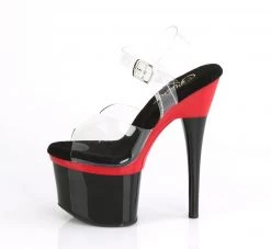 PLEASER ESTEEM-708 BLACK RED 7 INCH HIGH HEEL PLATFORM SHOES SIZE 7