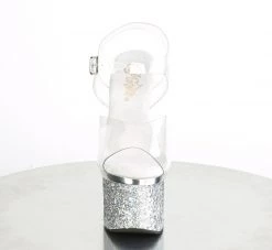 PLEASER ESTEEM-708CHLG SILVER GLITTER CHROME PLATED 7 INCH HIGH HEEL PLATFORM SHOES SIZE 6