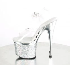 PLEASER ESTEEM-708CHLG SILVER GLITTER CHROME PLATED 7 INCH HIGH HEEL PLATFORM SHOES SIZE 6