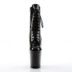PLEASER FLAMINGO 1020 Shiny Black 8 Inch High Heel Ankle Boots