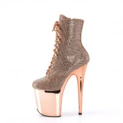 PLEASER FLAMINGO-1020CHRS ROSE GOLD RHINESTONE GOLD PLATED 8 INCH HIGH HEEL ANKLE BOOTS SIZE 7