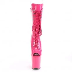 PLEASER FLAMINGO-1051 HOT PINK MID CALF 8 INCH HIGH HEEL ANKLE BOOTS