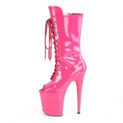 PLEASER FLAMINGO-1051 HOT PINK MID CALF 8 INCH HIGH HEEL ANKLE BOOTS