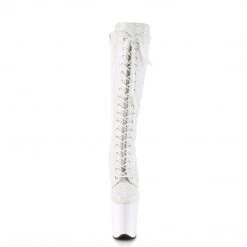 PLEASER FLAMINGO-2020MG WHITE IRIDESCENT GLITTER 8 INCH KNEE HIGH BOOTS