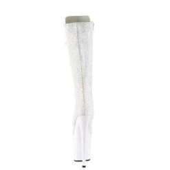 PLEASER FLAMINGO-2020MG WHITE IRIDESCENT GLITTER 8 INCH KNEE HIGH BOOTS