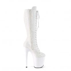 PLEASER FLAMINGO-2020MG WHITE IRIDESCENT GLITTER 8 INCH KNEE HIGH BOOTS