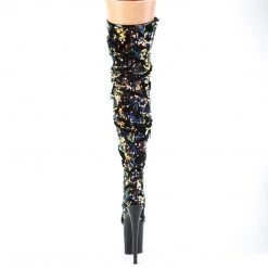 PLEASER FLAMINGO-3004 BLUE IRIDESCENT SEQUIN 8 INCH THIGH HIGH BOOTS