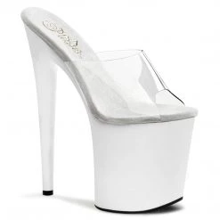 PLEASER FLAMINGO-801 WHITE 8 INCH HIGH HEEL SLIDE PLATFORM SHOES SIZE 7