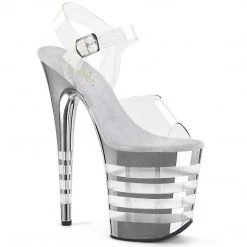 PLEASER FLAMINGO-808CHLN SILVER CHROME 8 INCH HIGH HEEL PLATFORM SHOES SIZE 8