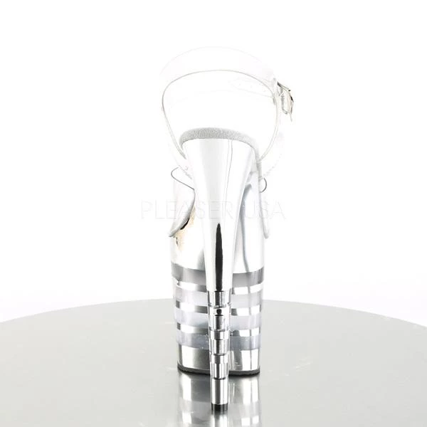 PLEASER FLAMINGO-808CHLN SILVER CHROME 8 INCH HIGH HEEL PLATFORM SHOES SIZE 8