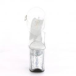 PLEASER FLAMINGO-808GF SILVER GLITTER FILLED 8 INCH HIGH HEEL PLATFORM SHOES SIZE 9