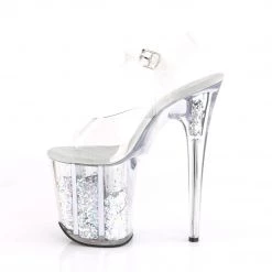 PLEASER FLAMINGO-808GF SILVER GLITTER FILLED 8 INCH HIGH HEEL PLATFORM SHOES SIZE 9