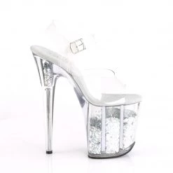 PLEASER FLAMINGO-808GF SILVER GLITTER FILLED 8 INCH HIGH HEEL PLATFORM SHOES SIZE 9