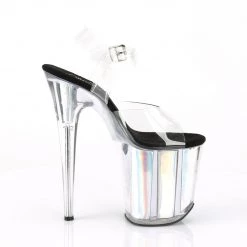 PLEASER FLAMINGO-808HGI SILVER HOLOGRAPHIC 8 INCH HIGH HEEL SHOES SIZE 7
