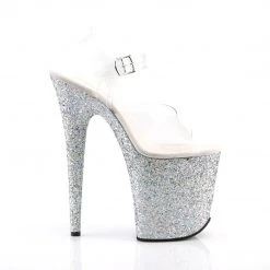 PLEASER FLAMINGO-808LG SILVER GLITTER 8 INCH HIGH HEEL PLATFORM SHOES