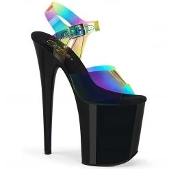 PLEASER FLAMINGO-808RB RAINBOW CLEAR HOLOGRAM 8 INCH HIGH HEEL PLATFORM SHOES SIZE 7