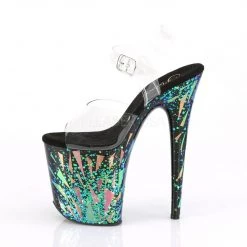 PLEASER FLAMINGO-808SPLA-1 CLEAR/BLACK-PURPLE-GREEN HOLOGRAM 8 INCH HIGH HEEL PLATFORM SHOES SIZE 7