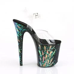 PLEASER FLAMINGO-808SPLA-1 CLEAR/BLACK-PURPLE-GREEN HOLOGRAM 8 INCH HIGH HEEL PLATFORM SHOES SIZE 7