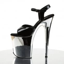 PLEASER FLAMINGO-809 BLACK CHROME 8 INCH HIGH HEEL PLATFORM SHOES SIZE 9