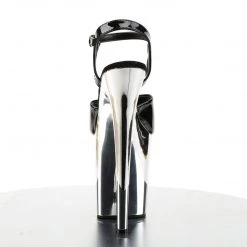 PLEASER FLAMINGO-809 BLACK CHROME 8 INCH HIGH HEEL PLATFORM SHOES SIZE 9