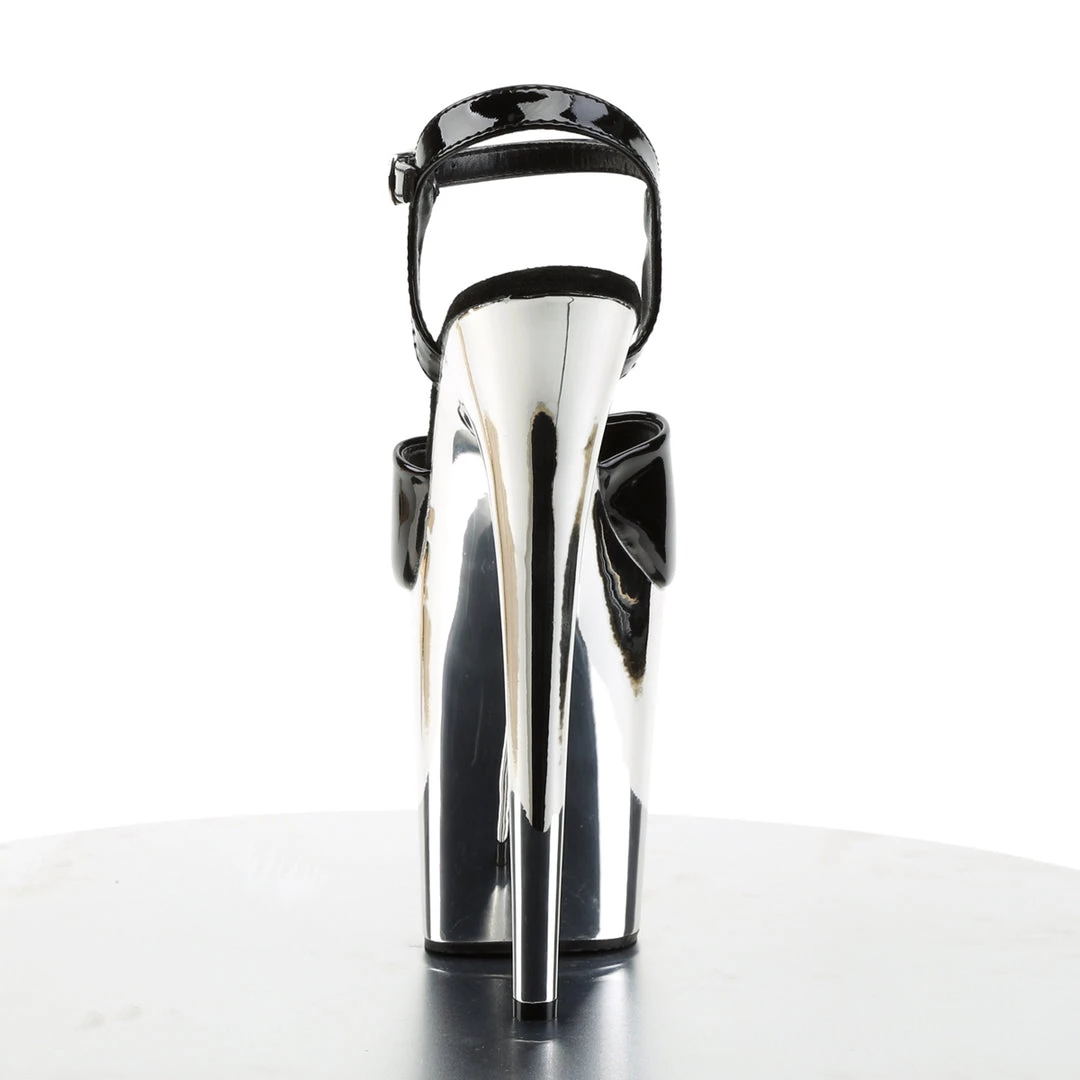 PLEASER FLAMINGO-809 BLACK CHROME 8 INCH HIGH HEEL PLATFORM SHOES SIZE 9