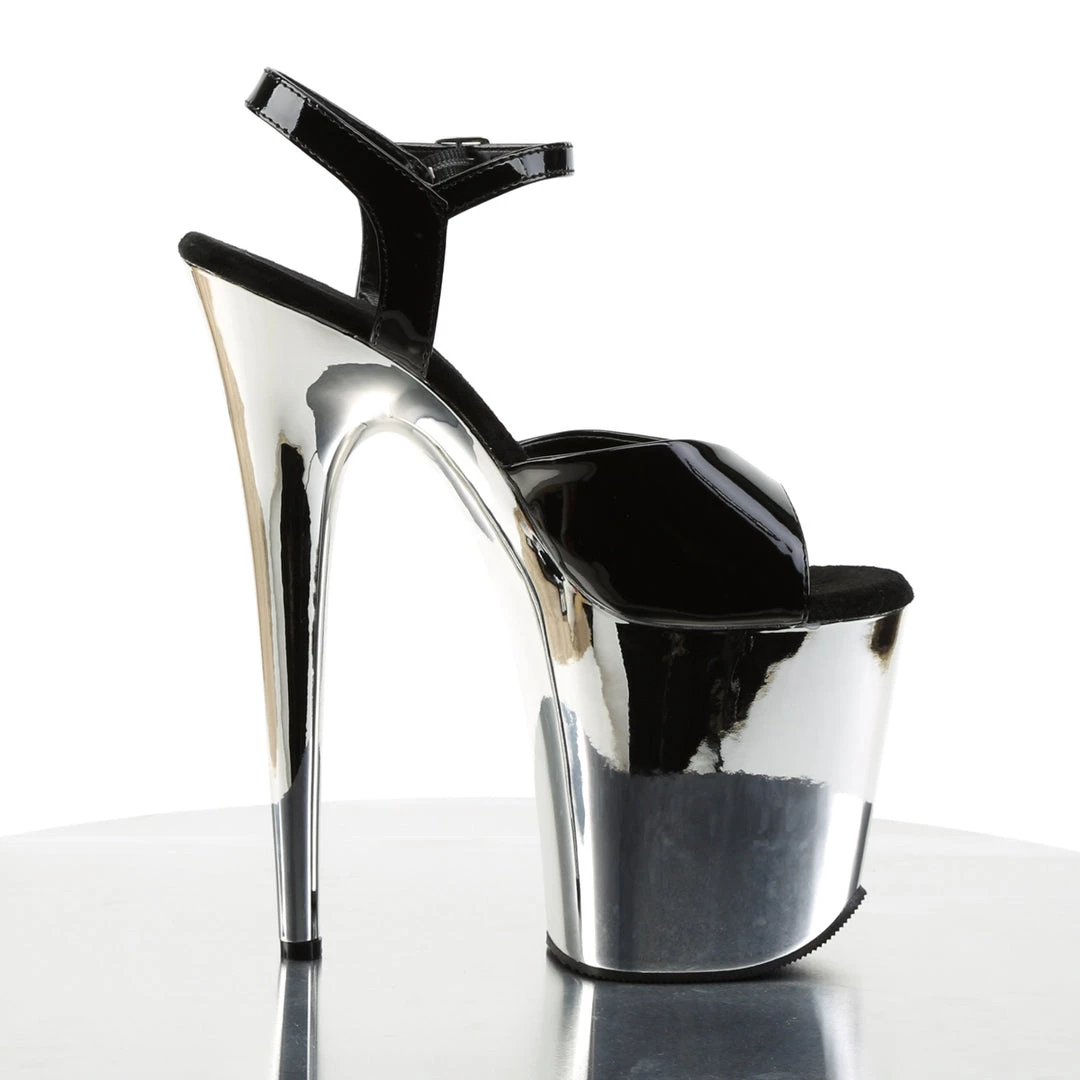 PLEASER FLAMINGO-809 BLACK CHROME 8 INCH HIGH HEEL PLATFORM SHOES SIZE 9