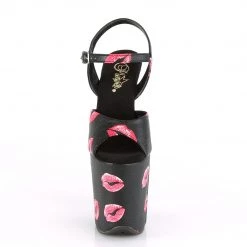 PLEASER FLAMINGO-809KISSES BLACK MATTE 8 INCH HIGH HEEL PLATFORM SHOES SIZE 8