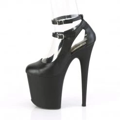 PLEASER FLAMINGO-850 BLACK MATTE 8 INCH HIGH HEEL MARY JANE HIGH HEEL PLATFORM SHOES SIZE 7