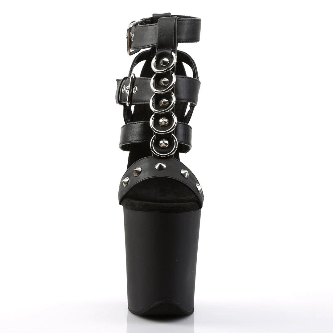 PLEASER FLAMINGO-858 BLACK MATTE 8 INCH STRAPPY 8 INCH HIGH HEEL PLATFORM SHOES SIZE 9