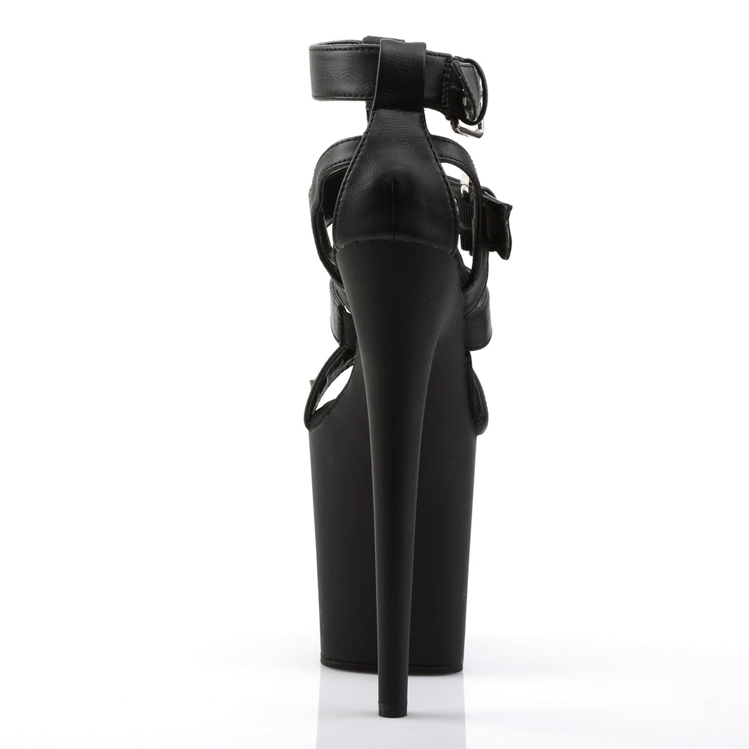 PLEASER FLAMINGO-858 BLACK MATTE 8 INCH STRAPPY 8 INCH HIGH HEEL PLATFORM SHOES SIZE 9