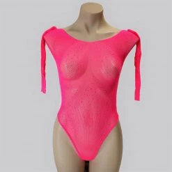 Shoes Of Hollywood MESH LINGERIE ONE PIECE BODYSUIT IN HOT PINK RED AND BLACK