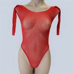 Shoes Of Hollywood MESH LINGERIE ONE PIECE BODYSUIT IN HOT PINK RED AND BLACK