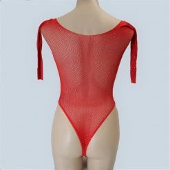 Shoes Of Hollywood MESH LINGERIE ONE PIECE BODYSUIT IN HOT PINK RED AND BLACK