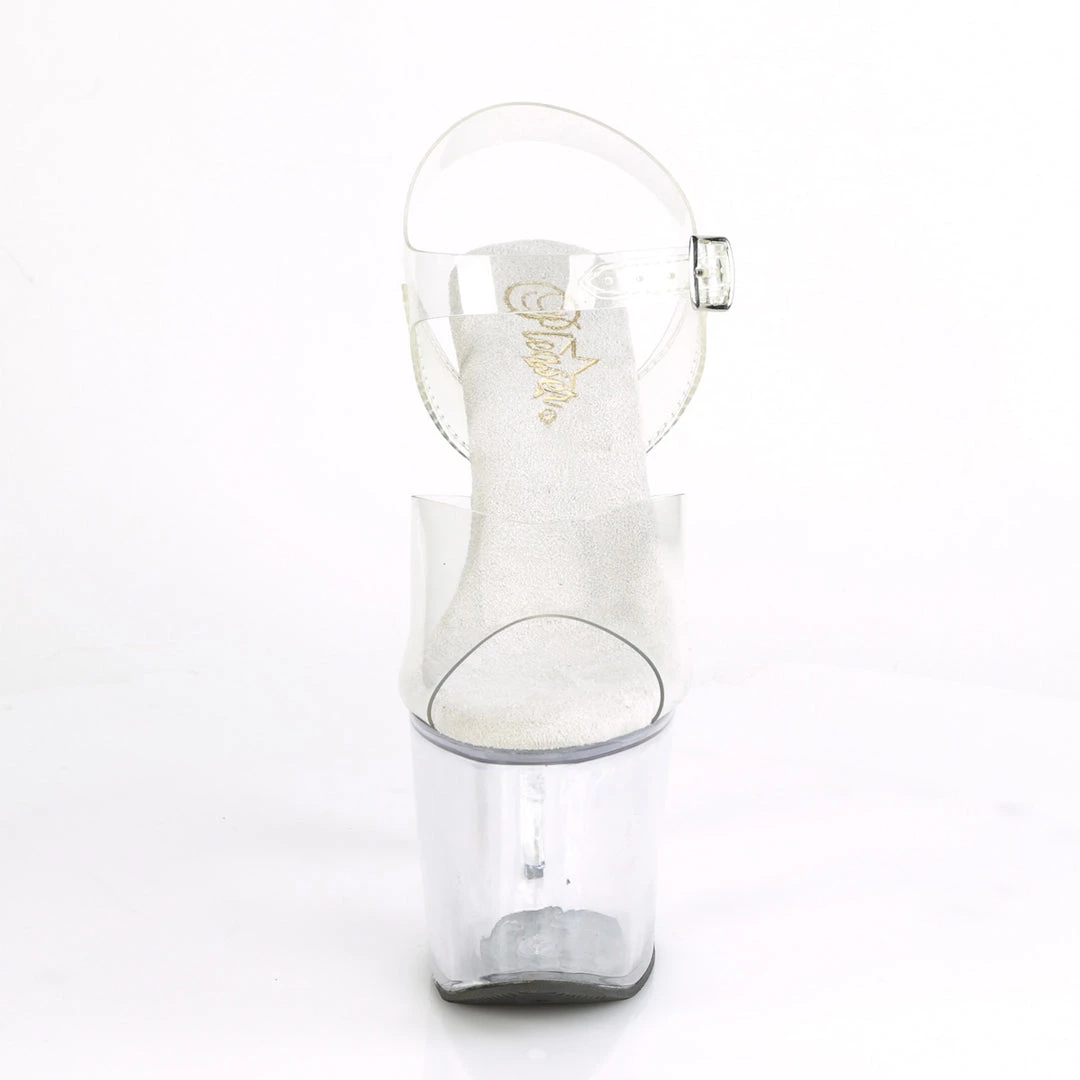 PLEASER IRONGRIP-708 CLEAR BRASS KNUCKLE 7 INCH HIGH HEEL PLATFORM SHOES SIZE 7