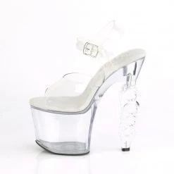 PLEASER IRONGRIP-708 CLEAR BRASS KNUCKLE 7 INCH HIGH HEEL PLATFORM SHOES SIZE 7