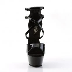 PLEASER KISS-254 BLACK SHINY STRAPPY 6 INCH HIGH HEEL PLATFORM SHOES SIZE 6